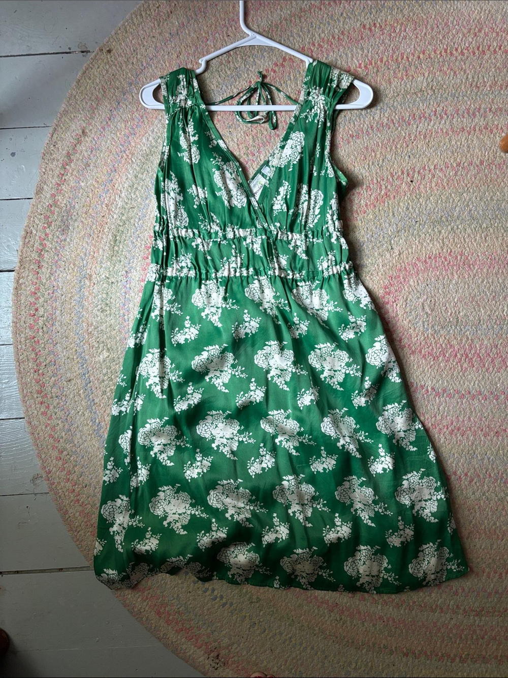 Anthropologie Green Floral Tie-Back Sundress